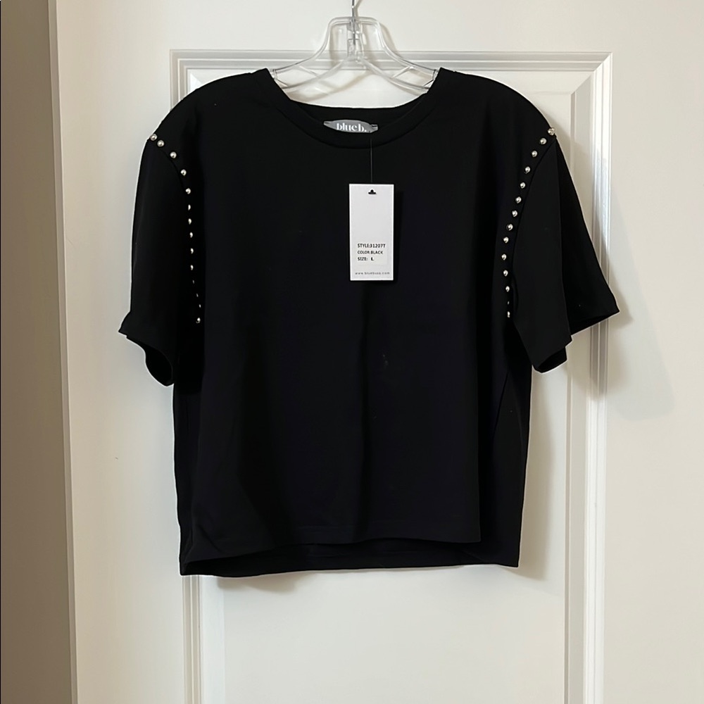 Black Short Sleeve Top with Studded Detail